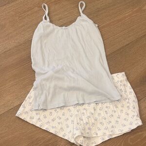 Brandy Melville Light Blue and White Pajama Set